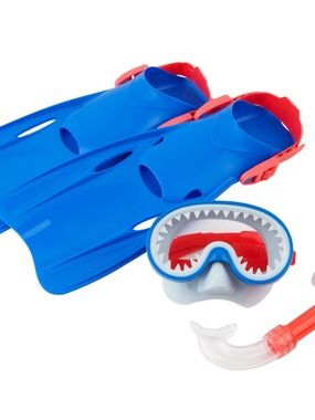 Kids Snorkel Set - Blue and Red Fins with Shark Mask